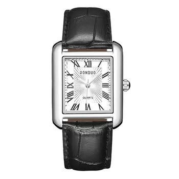 Часы Square Pair Rome Analog Display Leather Strap Водонепроницаемые кварцевые часы Модные часы Black Day Present Мужская пара - парень, девушка,