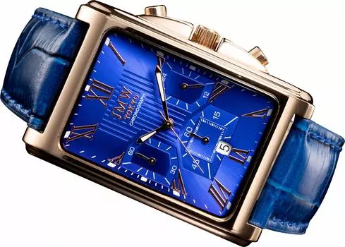 Часы Square Watch Blue Rose Gold Watch Square Rectangular Chronograph Limited Model Seiko Quartz Leather Band Натуральная кожа Business Simple Popular Day