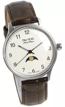 Часы STAC Made in Japan 36 мм, старинные, ретро, унисекс, фазы Луны, Arabia x White Brown Croco [The Stack] мужские, женские, ST-MF001