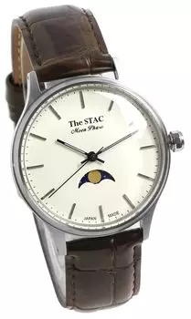 Часы STAC Made in Japan Domestic Watch 36 мм, старинные, ретро, унисекс, с фазами Луны, белые, коричневые, из крокодиловой кожи [The Stack] мужские, женские, ST-MF001