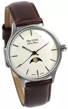 Часы STAC Made in Japan Domestic Watch 36 мм, старинные, ретро, унисекс, с фазами Луны, белые, коричневые [The Stack] мужские, женские, ST-MF001