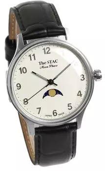 Часы STAC Made in Japan Domestic Watch 36 мм, старинные, ретро, унисекс, фазы Луны, Arabia x White Black Croco [The Stack] мужские, женские, ST-MF001