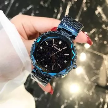 Часы Starry Sky со стразами, изысканные кварцевые часы, женские часы, водонепроницаемые, легкие, роскошные, сетчатые, женские часы с цепочкой