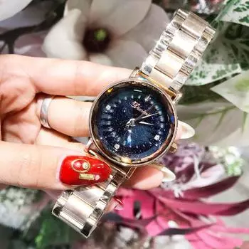 Часы Starry Sky женские модные со стразами, медный корпус, стальной браслет, кварцевые часы для девочек