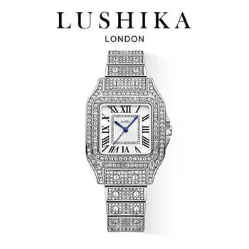 Часы Starry Star Full Diamond Женский темперамент Простые и стильные квадратные часы серебряный