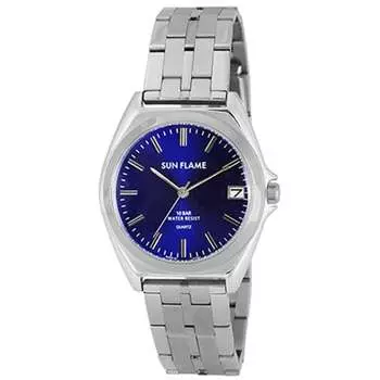 Часы Sun Flame мужские MJG-Z77-SBL круглые серебристые из нержавеющей стали аналоговые