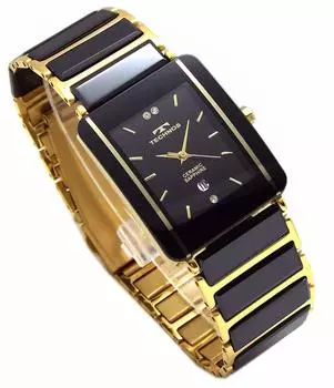 Часы TECHNOS Classic Ceramic Black Dial из натуральной кожи с браслетом, набор для мужчин TSM903GB-SET [Товар]