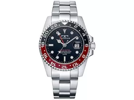 Часы TECHNOS GMT Limited Edition мужские T2444BR серебристые из нержавеющей стали с датой НОВЫЕ