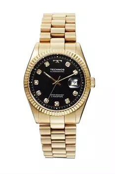 Часы TECHNOS мужские T9604GB золотые 5 ATM водонепроницаемые 3 стрелки дисплей даты кварц