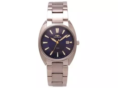 Часы TECHNOS T9B31IN мужские, серебристый, титановый браслет, синий циферблат, индикатор даты