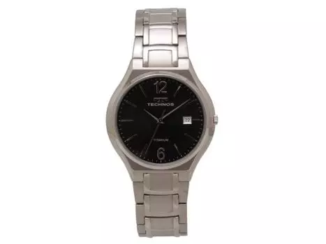 Часы Technos T9B45IB мужские, серебристый титановый ремешок, корпус с индикатором даты, черный НОВЫЙ