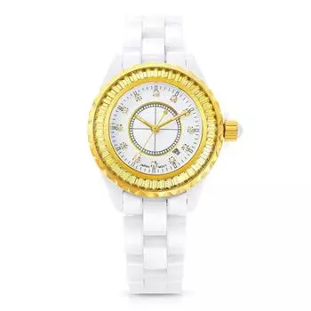 Часы Time100 Ceramic Watch Date Diamond Rhinestone Водонепроницаемые женские офисные рабочие золотые