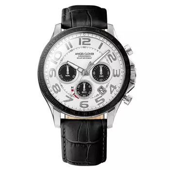 Часы Time Craft Solar Chronograph с сапфировым стеклом, белым циферблатом, черным [Angel Clover] мужские NTCS44SBWH-BK