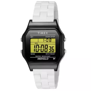 Часы Timex Classic Digital Tile Collection Классическая цифровая коллекция плитки Черный циферблат Смола Кварцевые часы 36MM Америка Унисекс Белый [TIMEX]