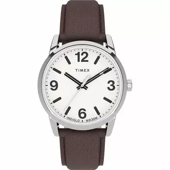Часы Timex Easy Reader Bold 38 мм с белым циферблатом и коричневым кожаным ремешком для мужчин – серебристый оттенок