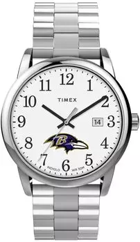 Часы Timex Men s EasyReader 38 мм - Baltimore Ravens из нержавеющей стали, современные с удлиненным ремешком, нержавеющая сталь, современные