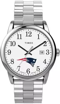 Часы Timex Men s EasyReader 38 мм - New England Patriots из нержавеющей стали Modern с удлиненным ремешком, нержавеющая сталь, Modern