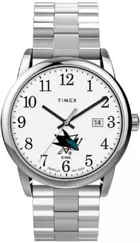 Часы Timex Men s EasyReader 38mm - San Jose Sharks из нержавеющей стали Modern с удлиненным ремешком, нержавеющая сталь, Modern