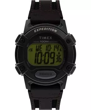 Часы Timex Men s Expedition CAT 41 мм — коричневый ремешок, цифровой циферблат, черный корпус, коричневый, повседневный.
