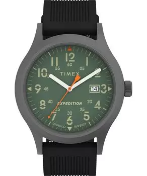 Часы Timex Men s Expedition Scout 40 мм – черный корпус и циферблат с ремешком из оливковой кожи