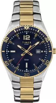 Часы Timex Men s Solar Premium Dress 43 мм - двухцветный корпус, двухцветный браслет, синий циферблат, двухцветный/синий. , один размер