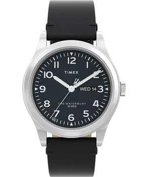 Часы Timex Men s Waterbury Traditional 39 мм, черный/черный/нержавеющая сталь/белый. , традиционный