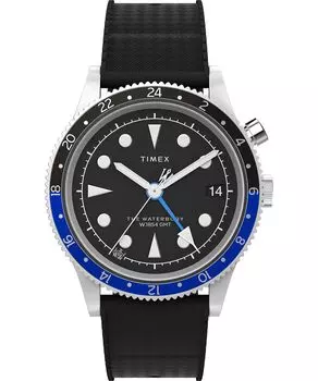 Часы Timex Men s Waterbury Traditional 39 мм, черный/черный/нержавеющая сталь. , Часы Waterbury GMT, один размер, 39 мм.