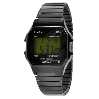 Часы Timex T80 34 мм, черные, с ремешком-расширителем из нержавеющей стали –