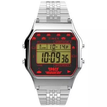 Часы Timex T80 x Space Invaders 34 мм кварцевые с ремешком из нержавеющей стали серебристые 18 (модель:TW2V30000YB)