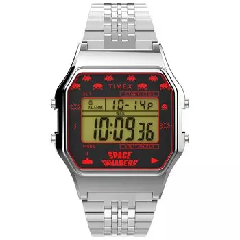 Часы Timex T80 x Space Invaders 34 мм кварцевые с ремешком из нержавеющей стали серебристые 18 (МодельTW2V30000YB)