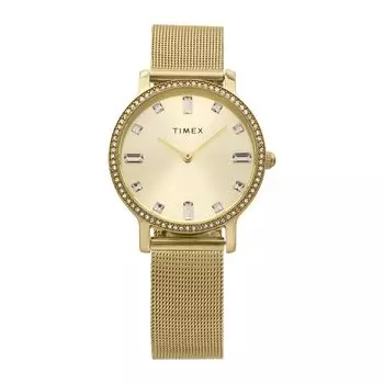 Часы Timex Transcend Gold Dial Brass Mineral Glass Quartz 34MM American Watch Brand TW2W19300 Unisex Gold [TIMEX] [Товар] золотой