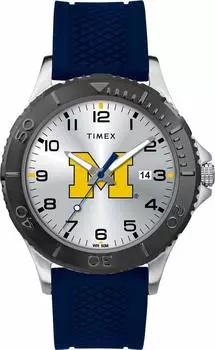 Часы Timex Tribute Men s College Gamer 42 мм - Michigan Wolverines с темно-синим силиконовым ремешком, Michigan Wolverines, кварцевые часы.