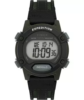 Часы Timex Uni Expedition CAT 33 мм, черные/цифровые/зеленые. , цифровой.