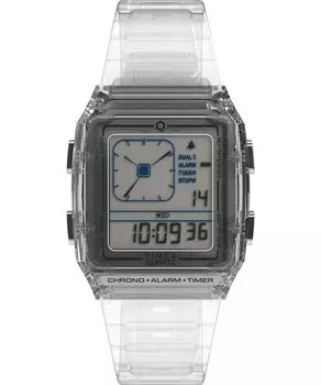 Часы Timex Uni-Q LCA 35 мм — серый ремешок, цифровой циферблат, серый корпус, прозрачный/цифровой/прозрачный.