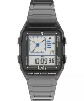Часы Timex Uni-Q LCA 35 мм — серый ремешок, цифровой циферблат, серый корпус, серый/цифровой/серый. , Ретро.