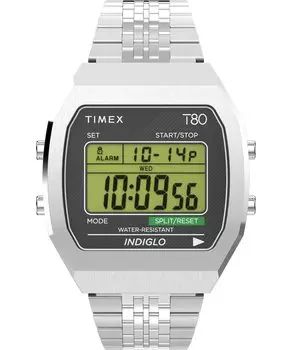 Часы Timex Uni T80 Steel 36 мм, серебристый тон/цифровые, один размер, 36 мм T80 Steel