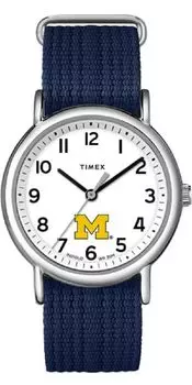 Часы Timex Uni Weekender 38 мм - Michigan Wolverines Slip-Through Single Layer Strap, синие