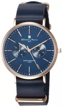 Часы тонкие подлинные импортные синие [Salvatore Mara] мульти-календарь SM15117-PGNVPG мужские