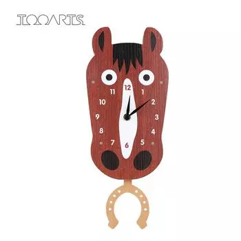 Часы Tooarts с мультяшными животными, часы с качающейся головой лошади, деревянные настенные часы из МДФ, часы для детской комнаты коричневый