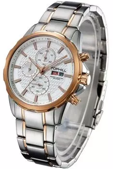 Часы TOPHILL Business Quartz Arm Watch Chronograph с браслетом из нержавеющей стали 316L, легко читаемые, светящиеся, водонепроницаемые, 50 м, наручные часы для мужчин, розовые