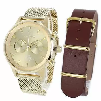 Часы TRIWA унисекс Neville Chrono Gold Mesh Brown Leather Watch со сменным ремешком [TRIWA] Мужские женские NEST104-2-ME021313-br [Товар]