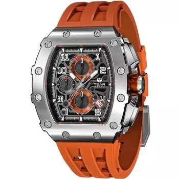 Часы TSAR BOMBA наручные часы 5ATM водонепроницаемые Tonneau Type Tokei часы бизнес нержавеющая сталь спортивные роскошные модные повседневные часы серебристо-оранжевый