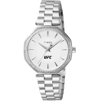 Часы UFC Jewel с белым циферблатом, кварцевые, водонепроницаемые, 5 АТМ, минеральное стекло, TW2V83200, серебристые [TIMEX], 36,5 мм, мужские [Товар] белый