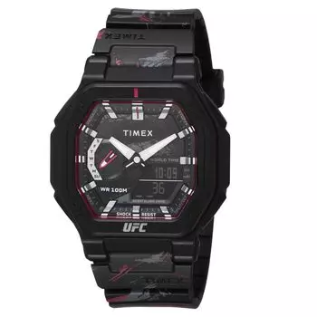Часы UFC Timex Fight Week с черным циферблатом, кварцевые, 100 м, водонепроницаемые, минеральное стекло, 45 мм, TW2V85300, черные [TIMEX] мужские [Товар] чёрный