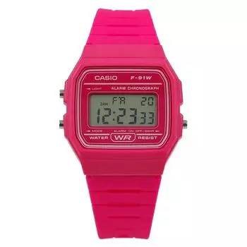 Часы унисекс Casio Digital с розовым полимерным ремешком F-91WC-4A