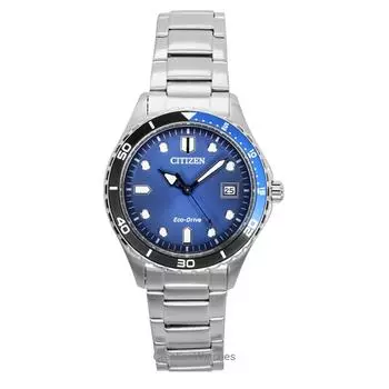 Часы унисекс Citizen Eco-Drive из нержавеющей стали с синим циферблатом AW1821-89L 100M синий