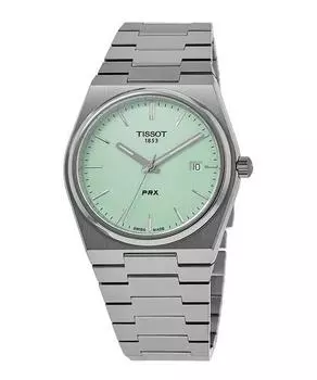 Часы унисекс Tissot T-Classic PRX из нержавеющей стали светло-зеленый циферблат Кварцевые T137.410.11.091.01 100M зелёный