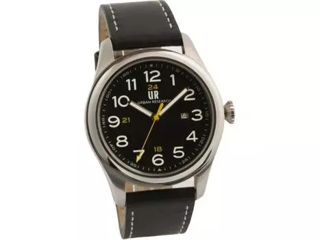 Часы URBAN RESEARCH UR001-01 мужские с черным кожаным ремешком и корпусом из нержавеющей стали НОВЫЕ
