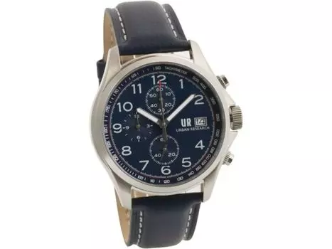Часы URBAN RESEARCH UR003-02 мужские с синим кожаным ремешком и серебристым корпусом, хронограф