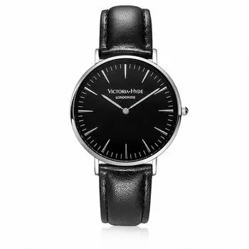 Часы VICTORIA HYDE мужские простые большие кварцевые часы женские мягкие съемные водонепроницаемые часы унисекс популярный подарок (Черный + серебристый)